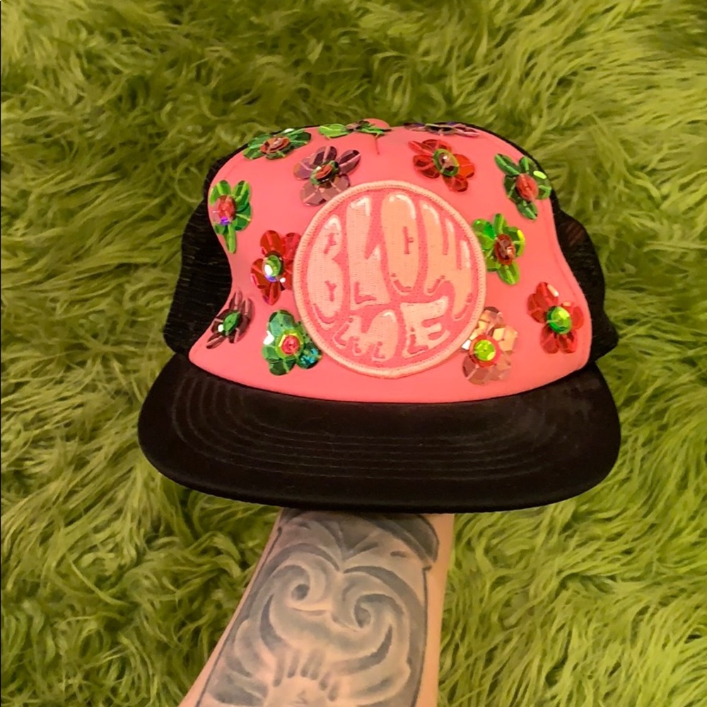 Blow Me; Flower Power Sequin Trucker Hat !